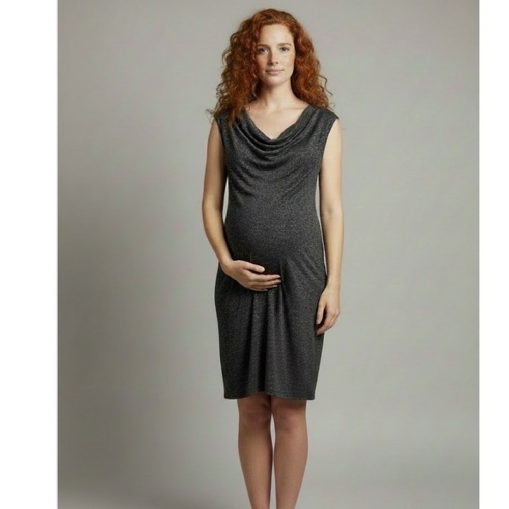 Maternity Black Space Dye Cowl Neck Ruched Back Sleeveless Bodycon Dress Small